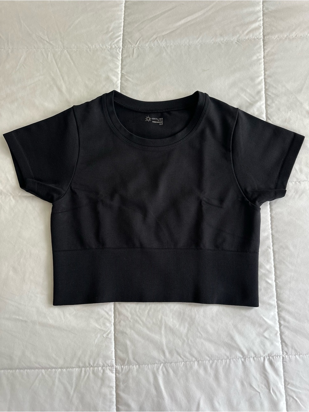 aerie Black Cropped Crew Tee
